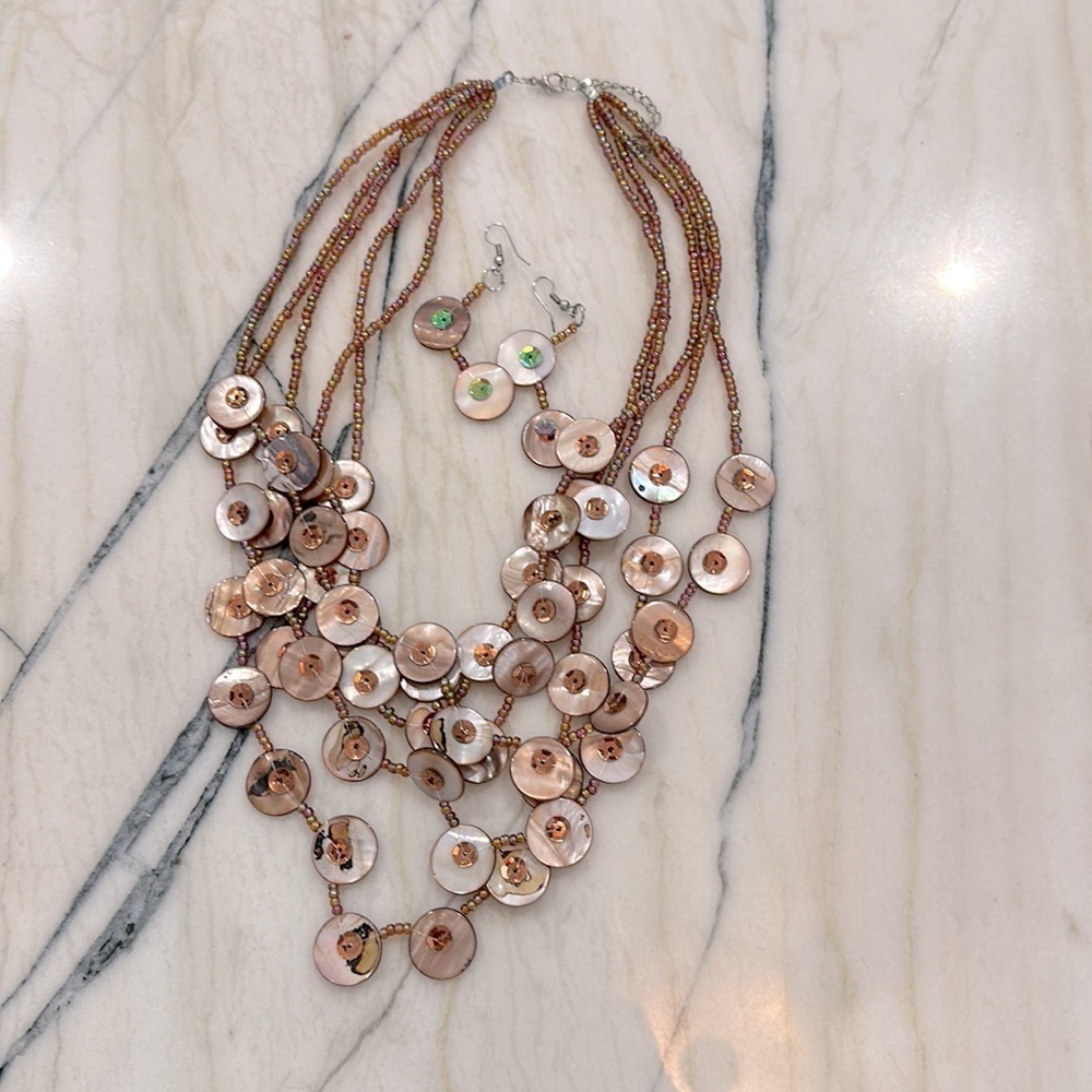 Beaded jewelry set Layered, beaded necklace, and matching earrings